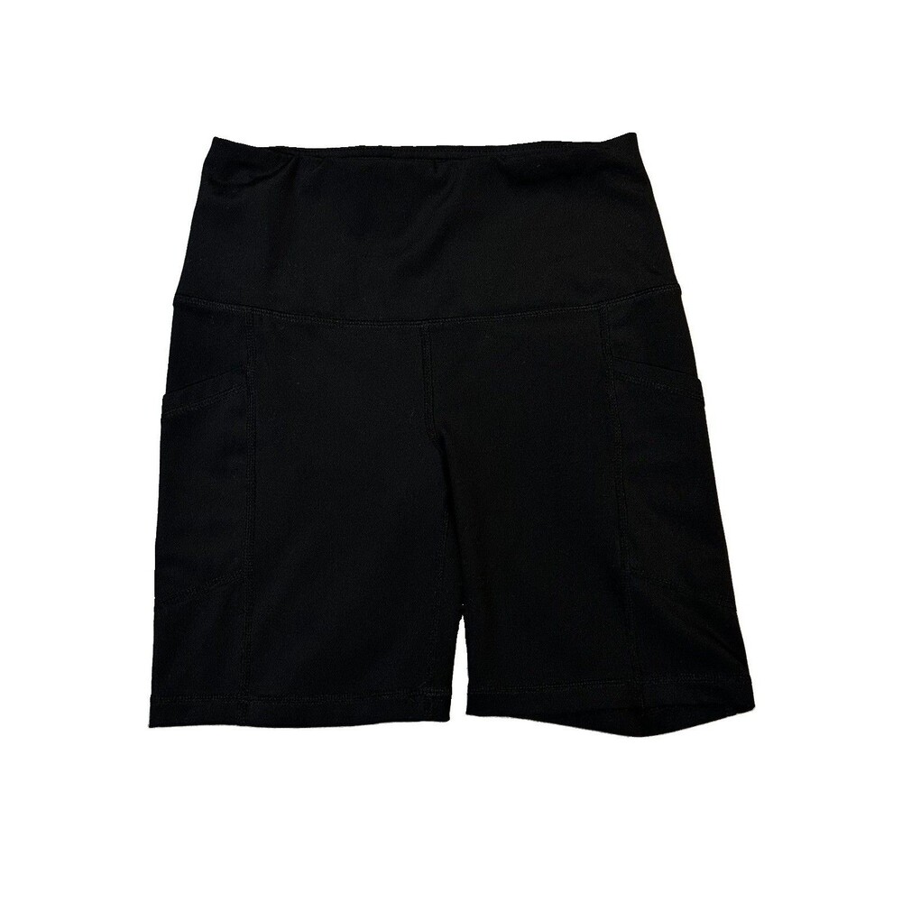 Yogalicious Womens Small Black High Waisted Bike Shorts Side Pockets Athletic S